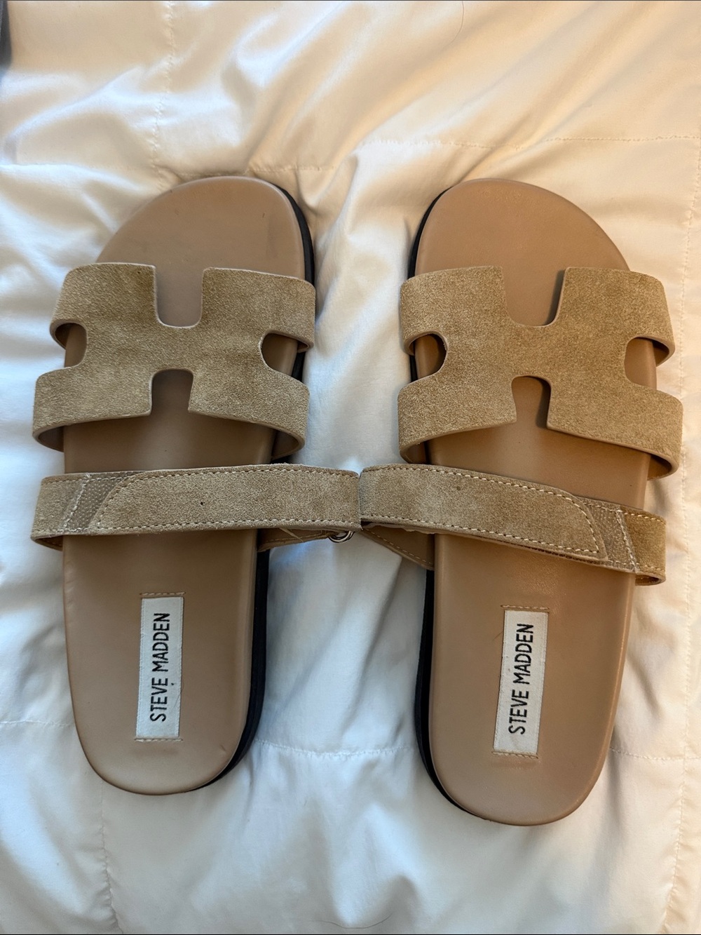 Steve Madden Beige Suede Slide Sandals